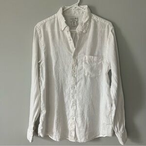Caribbean Joe Women’s White Button Down 100% Linen Shirt Medium